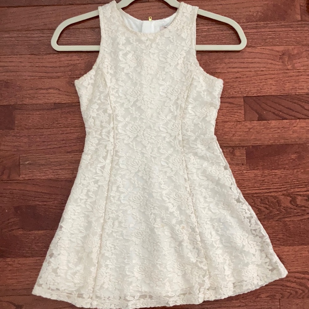 Cream/white lace gold detailing girls skater dress